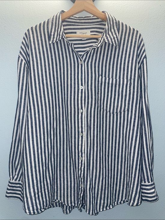 Banana Republic Tops - Banana Republic Navy & White Striped Linen Old Money Button-Down Shirt